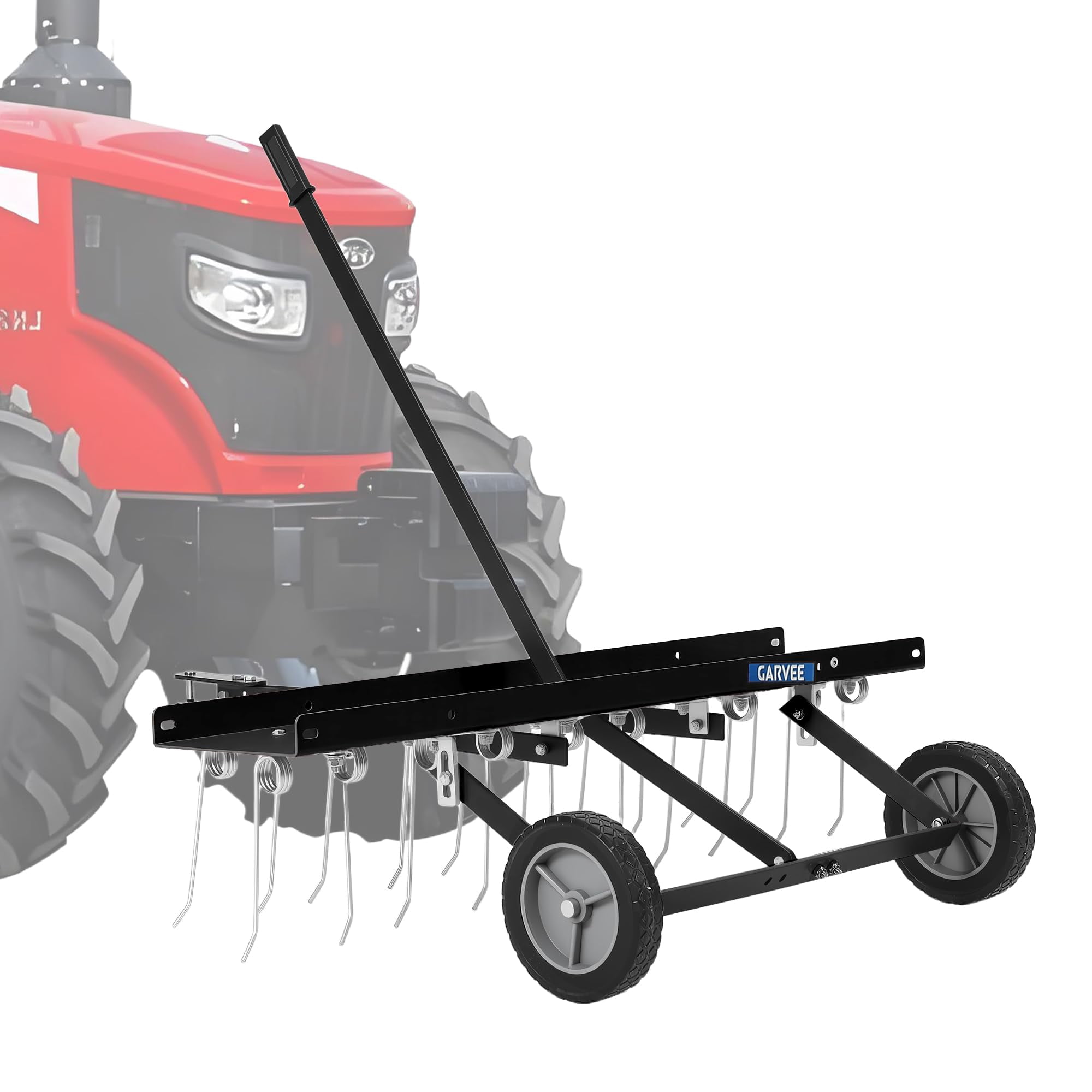 Heavy Duty Tow-Behind Lawn Dethatcher Rake – 40in, 20 Spring Steel Tines, Lawn Sweeper for ATV/Mower, Includes Gloves, Ideal for Garden & Farm, Black