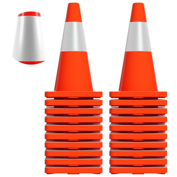 Heavy-Duty Traffic Cones, Safety Cones for Construction Sites and Parking Lot Management, 18-Inch Traffic Safety Cones with Reflective Collars and Weighted Base