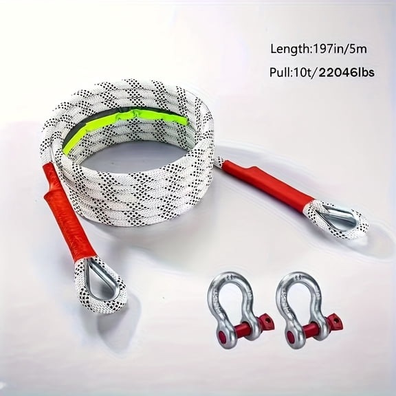 Heavy-Duty Trailer Hitch & Tow Rope Kit, 196.85" Tow Strap with 2 Steel U-Hooks, Off-Road Recovery for SUVs, Up to 61kg Load, Easy to Use