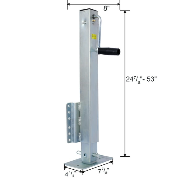 Heavy Duty Trailer Jack, Fixed Mount Jack w/Drop Leg, 28.6 in. of Lift, Max Load 2,500 Lbs,