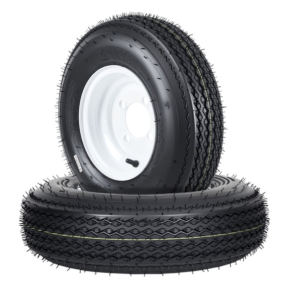 Heavy Duty Trailer Tire & Wheel Assemblies - 4.80-8, 6PR Load Range C, 4 Lug 8" White Modular Wheels, Bias Tires for Utility, Boat, Camper Trailers, 2-Pack - Specs: 4.80-8 6PR 4 Holes, White Wheels
