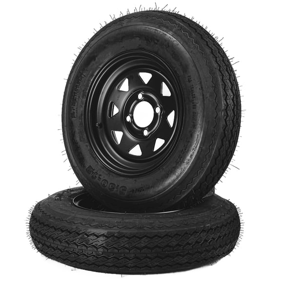 Heavy Duty Trailer Tire & Wheel Set – 2-Pack 5.30-12, 12" Black Rims, 6PR Load Range C, 4 Lug 4" Bolt Design, for Utility, Boat, Camper, Cargo Trailers, PCD: 101.6*4, Center Hole: 70, ET=0