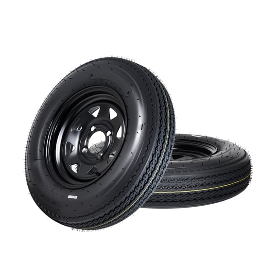 Heavy Duty Trailer Tire & Wheel Set – 2-Pack 5.30-12 Tires, 6PR Load Range C, 4 Lug 4" Bolt, 12x4" Black Steel Rims – For Utility, Boat, Camper, Cargo Trailers – PCD 101.6x4, Center Hole 70, ET=0