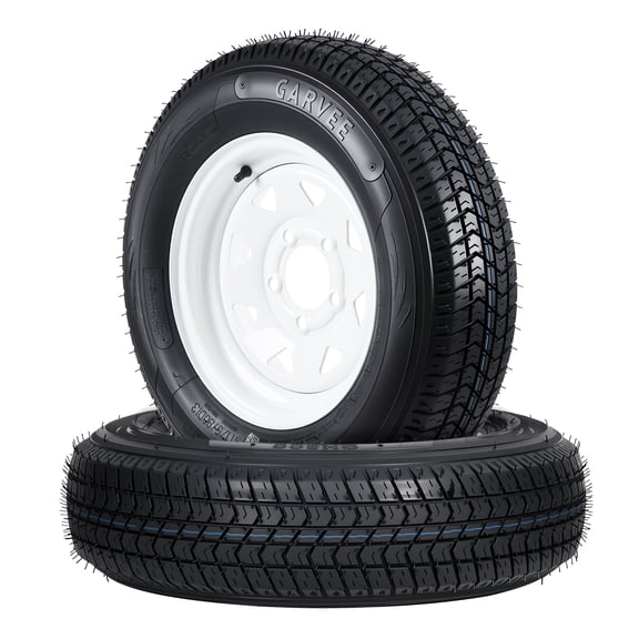 Heavy Duty Trailer Tire and Wheel Set - ST175/80D13, 6PR Load Range C, 5 Lug 13" White Modular Wheels - For Utility, Boat, Camper Trailers