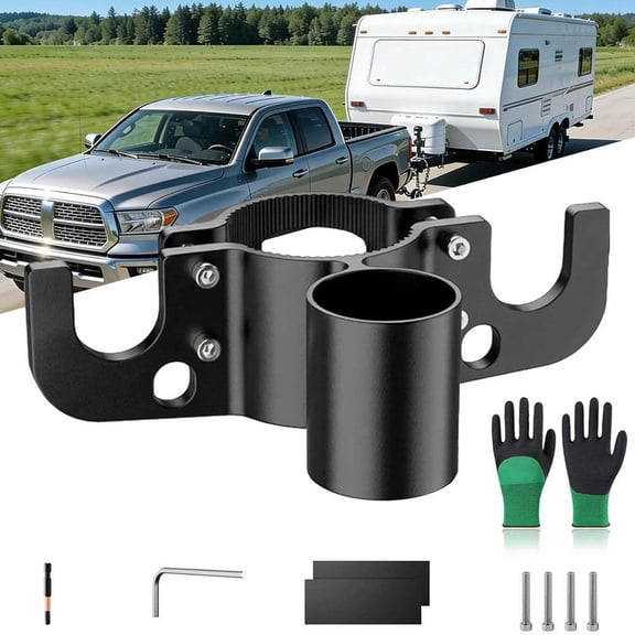 Heavy Duty Trailer Towing Organizer, Aluminum Trailer Chain Holder with 7-Way Plug Cover, Anti-Rust Powder Coated Bracket for Jack Post