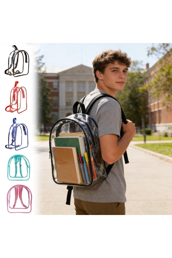 Heavy Duty Transparent PVC Clear Backpack, Large Capacity Bag, Stadium Approved for Concerts/Work, Sports Games and Security Checks, Suitable for Travel and Daily Outdoor Use, 12*10*4in, Black