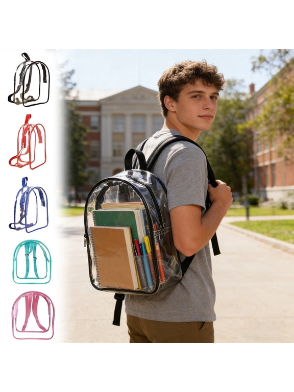 Heavy Duty Transparent PVC Clear Backpack, Large Capacity Bag, Stadium Approved for Concerts/Work, Sports Games and Security Checks, Suitable for Travel and Daily Outdoor Use, 12*10*4in, Pink