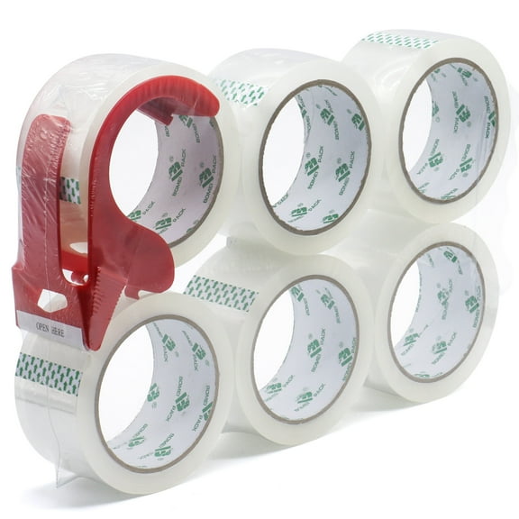 Heavy Duty Transparent Packing Tape with Dispenser - 6Rolls, Total 360Y, 2.4 mil, 1.88 inch x 60 Yards, Clear Packaging Tape Refills for Shipping, Mailing, Moving & Storage