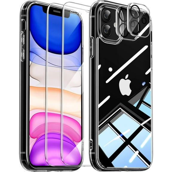 Heavy Duty Transparent Phone Case Designed for Apple iPhone 11 Clear Case with 2 Screen Protector and 2 Camera Lens, Shockproof Dropproof Slim Clear Case for Apple iPhone 11
