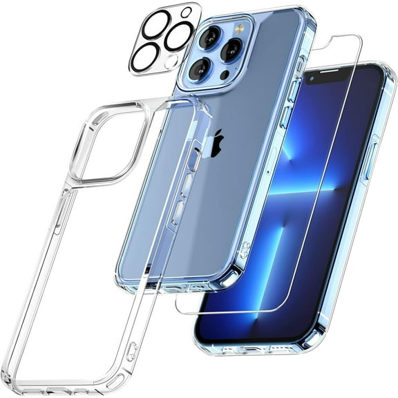 Heavy Duty Transparent Phone Case Designed for Apple iPhone 12 Pro Max Case with 1 Screen Protector and 1 Camera Lens, Shockproof Dropproof Slim Clear Case for Apple iPhone 12 Pro Max