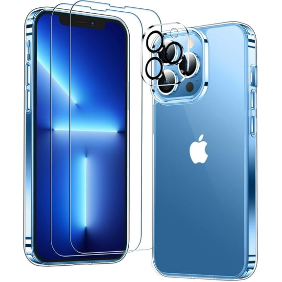 Heavy Duty Transparent Phone Case Designed for Apple iPhone 13 Pro Clear Case with 2 Screen Protector and 1 Camera Lens, Shockproof Dropproof Slim Clear Case for Apple iPhone 13 Pro