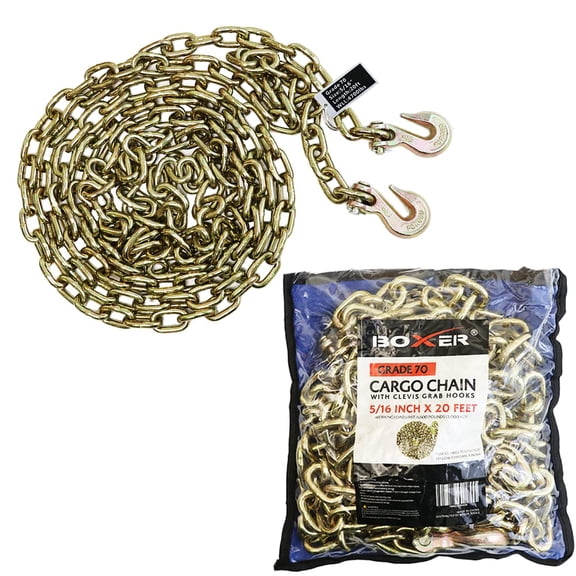 Heavy Duty Transport Chain with Clevis Hooks 5/16” x 20’ Grade 70 Working Load Limit 4,700 LBS, with Portable Premium Bag- Tie Down for Trucks, Trailers, Tractors