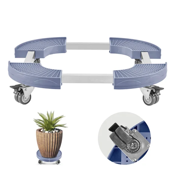 Heavy Duty Trash Can Dolly with 4 Lockable Wheels,440lbs Capacity,Adjustable 15-22.8in Round Roller Base,Multi-Functional Plant Caddy in Blue