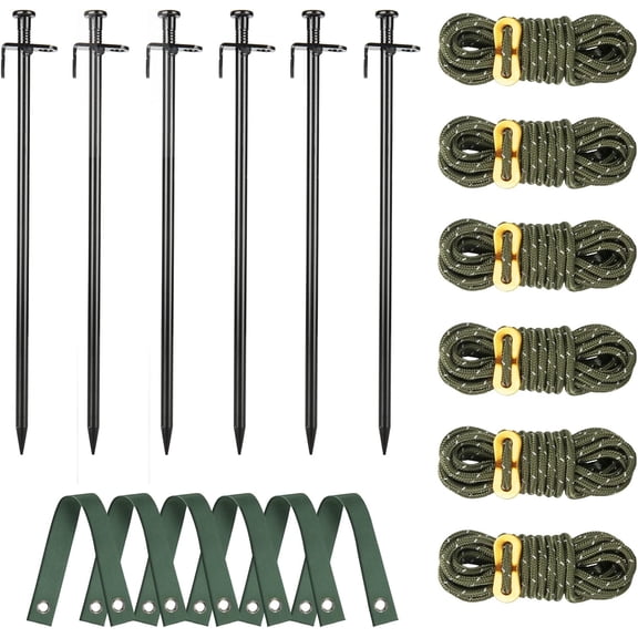 Heavy Duty Tree Stake Kits, 11.8 Inch Steel Tree Stakes and Supports for Young Tree Anti Strong Wind, Leaning Tree Anchor Straightening Kit with 6 PCS Steel Stakes, 13.12 Feet Rope and Tree Straps