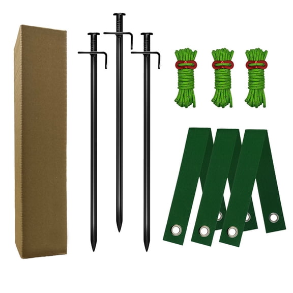 Heavy Duty Tree Stake Kits, Tree Stakes for Young Trees Straightening, Garden Tree Supports for Leaning Tree Outdoor, 3Pcs Tree Straps, 3Pcs Metal Stakes, 3Pcs Rope for Anchoring