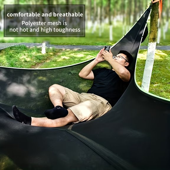 Heavy-Duty Triangle Mesh Hammock with Straps & Storage Bag, Oversized Polyester Swing Bed for Camping Backpacking Garden Outdoor Relaxation
