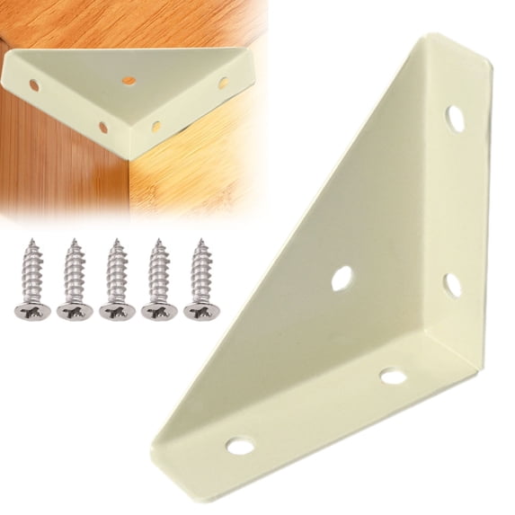 Heavy Duty Triangular Corner Bracket, 1 Pack Beige Steel 90 Degree L Brackets for Wood Furniture, Shelves, Table, Desk, Chair, Cabinet, Bed Frame Support, 5 Holes L Bracket with Screws, Large 92mm
