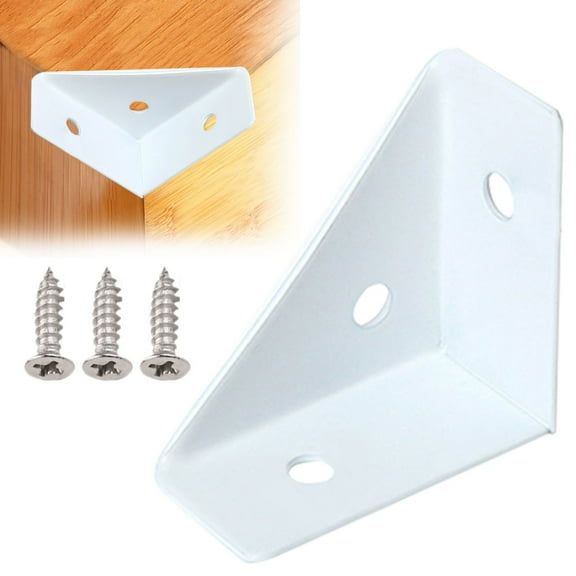 Heavy Duty Triangular Corner Bracket, 1 Pack White Steel 90 Degree L Brackets for Wood Furniture, Shelves, Table, Desk, Chair, Cabinet, Bed Frame Support, 3 Holes L Bracket with Screws, Small 53mm