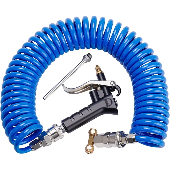 Heavy Duty Truck Air Duster Blow Gun Cleaning with 9 Meter Long Coil and 2 interchangeable nozzle tips- Blue Air Seat Blow Gun Kit