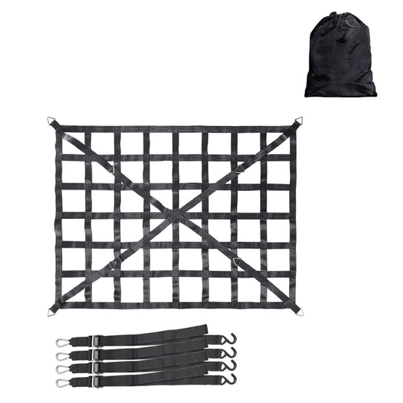 Heavy-Duty Truck Cargo Net with Reinforced S Hooks, Anti-Slip Barrier for Pickup/SUV Load Security