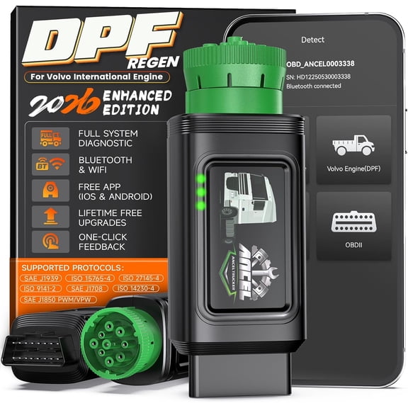 Heavy Duty Truck Scanner with DPF Regen for Volvo & International MaxxForce Engine, Full-System HDOBD & OBD2 Diesel Truck Diagnostic Tool, Lifetime Free Updates