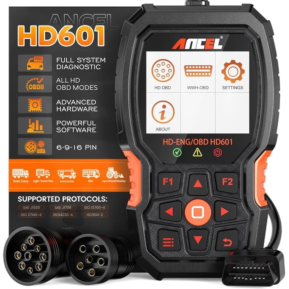 Heavy Duty Truck Scanner HD601 All System Diesel Diagnostic Scan Tool fits for Cummins, Detroit, Freightliner, International, Paccar, Check Engine & Car 2 in 1 Code Reader