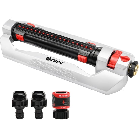 Heavy Duty Turbo Oscillating Sprinkler with 18 Precision Nozzles, Covers Up to 4000 Sq. Ft., Adjustable Range and Width, Weighted Aluminum Base, Flow Control, Quick Connect