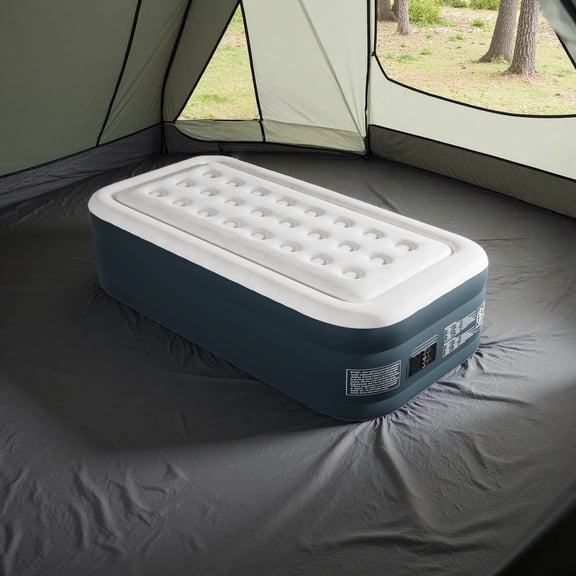 Heavy-Duty Twin Air Mattress with Built-in Pump, 18in Camping Airbed, 2-Min Quick Inflation, Waterproof Double Chamber Design for Outdoor Use