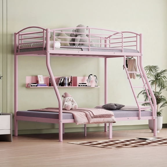 Heavy Duty Twin Over Full Bunk Bed, Metal Bed Frame with Full-Length Guardrails and Integrated Ladder, Iron Finish, No Box Spring Needed, Multi-Box Shipment