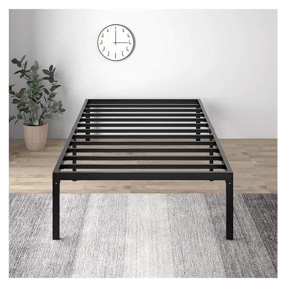 Heavy Duty Twin Size Platform Bed Frame,Self-Attached Headboard, No Box Spring Needed, Mattress Foundation, No Noise, Easy Assembly, Black