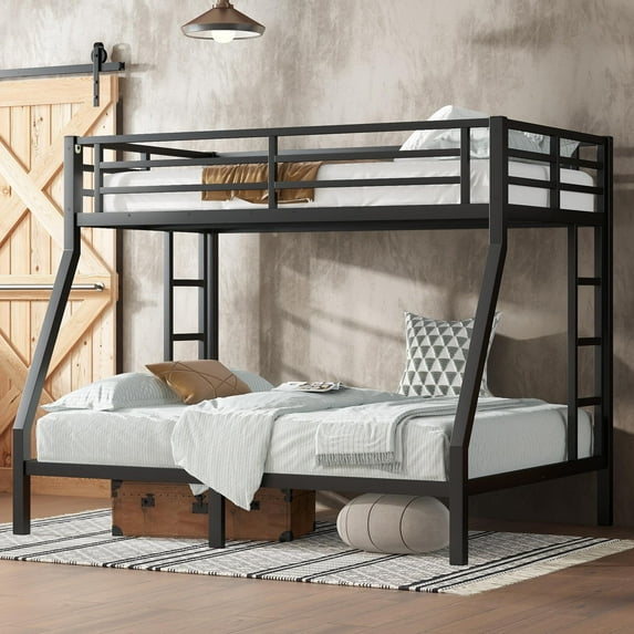Heavy-Duty Twin over Full Metal Bunk Bed, Noise-Free Frame, Black