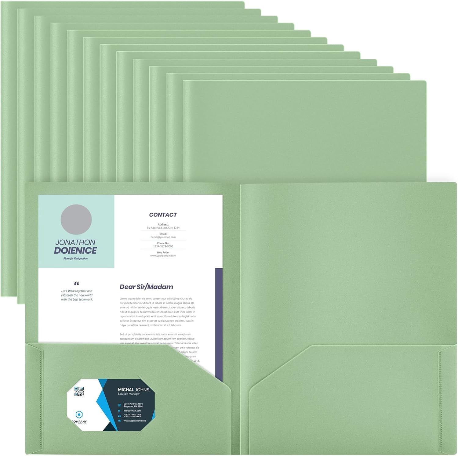 Heavy Duty Two Pocket Plastic Folders with Pockets, Letter Size School Office Folders, 11.61 x 9.45 Inches, Business Card Holder, Blue, 50 Pack