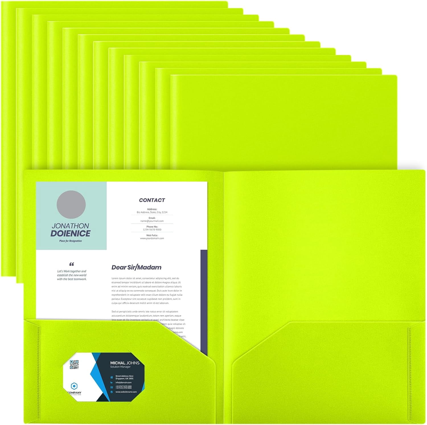 Heavy Duty Two Pocket Plastic Folders with Pockets, Letter Size School Office Folders, 11.61 x 9.45 Inches, Business Card Holder, Blue, 50 Pack