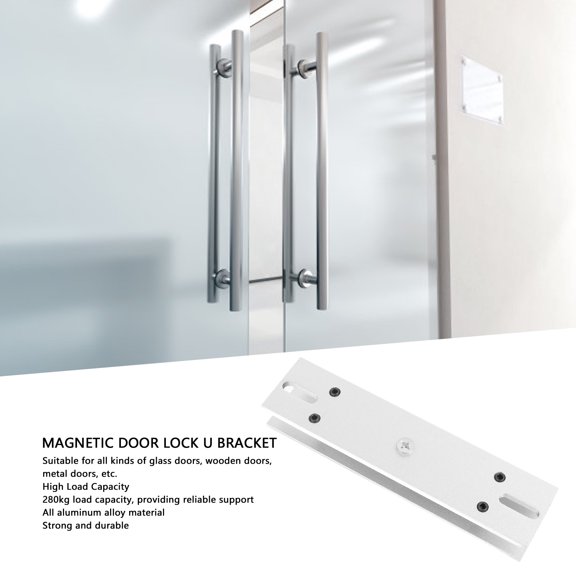 Heavy Duty U Bracket For Magnetic Locks, 617LBS Capacity, Aluminum Alloy, Glass Metal Doors