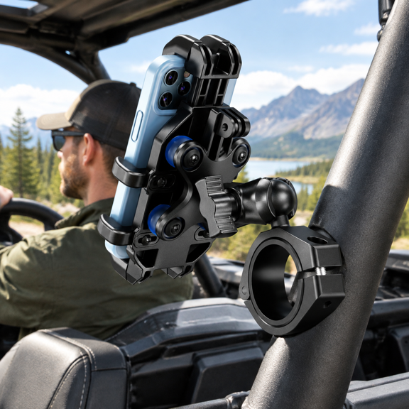 Heavy Duty UTV Phone Mount Holder with Vibration Dampener, Secure Anti-Shake Design