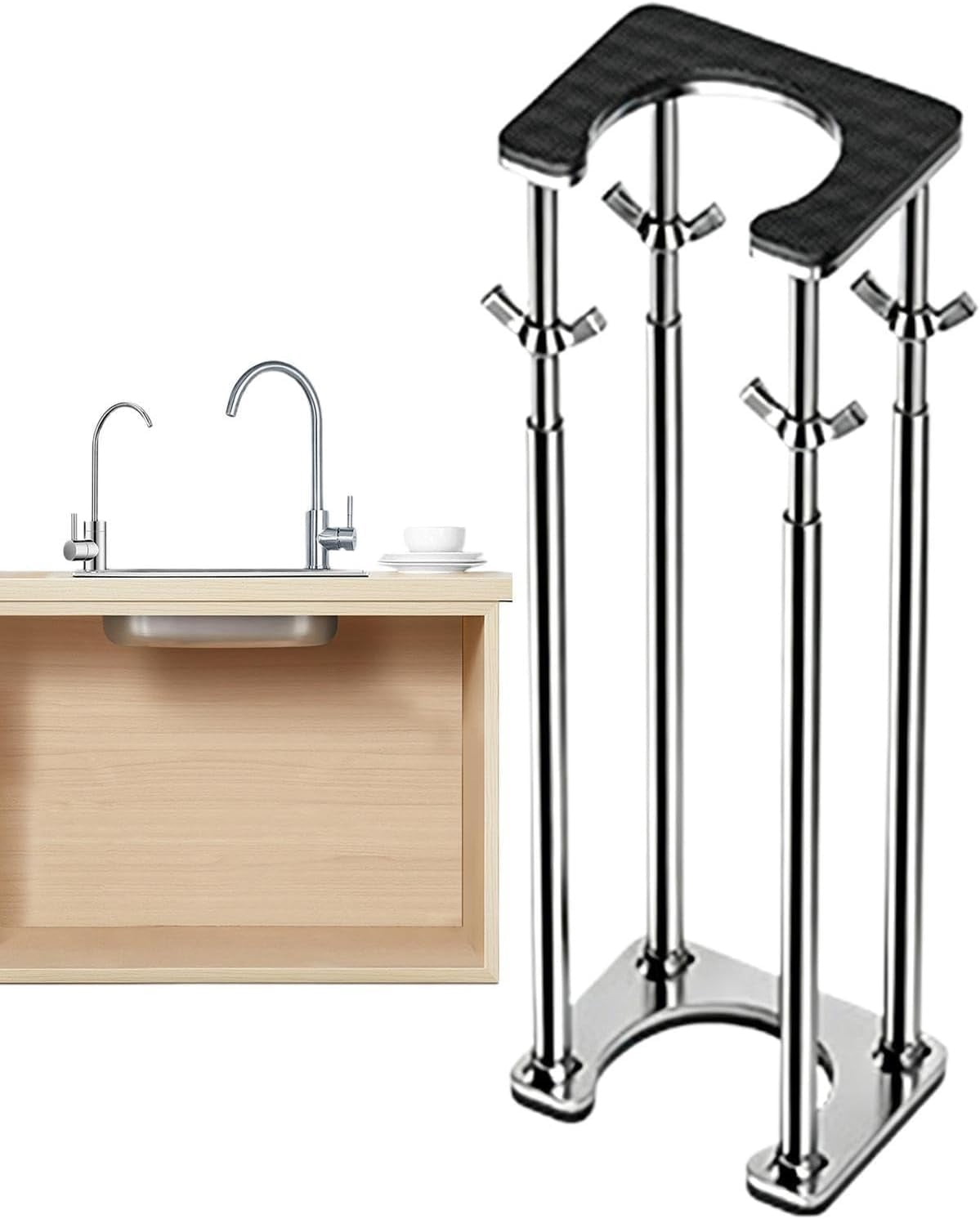 Heavy Duty Undermount Sink Support Bracket, Adjustable Stainless Steel Basin Holder Kit for Kitchen Granite Countertop and Laundry Station Repair (1 PCS)