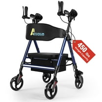 Heavy Duty Upright Walker, Rollator Walkers for Seniors, Foldable Stand Up Rolling Walker with Seat, Adjustable Padded Seat and Handle, Aluminum, All-Terrain Wheels, 450 Lb. Weight Capacity, Blue