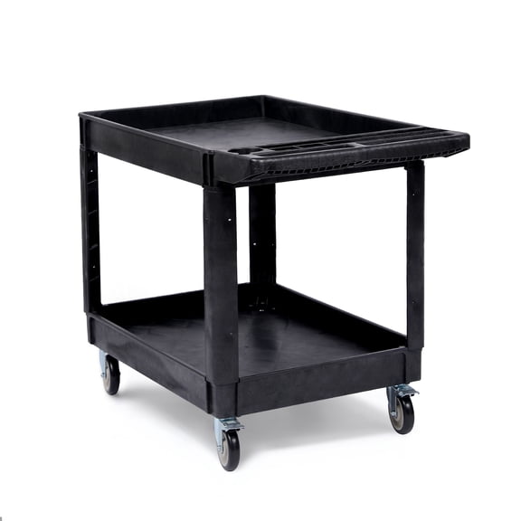 Heavy Duty Utility Cart 2-Shelf Rolling Organizer 550 lbs Capacity with Locking Wheels Ergonomic Handle Lipped Shelves for Warehouse Garage Kitchen Commercial Black