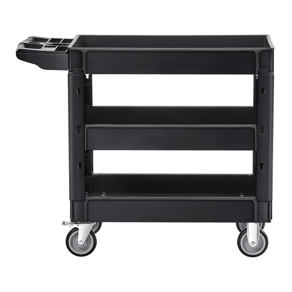 Heavy Duty Utility Cart 550 LBS Capacity 3 Shelf Plastic Rolling Cart with 360 Degree Swivel Wheels 2 Locking Brakes Ergonomic Handle for Warehouse Garage Cleaning