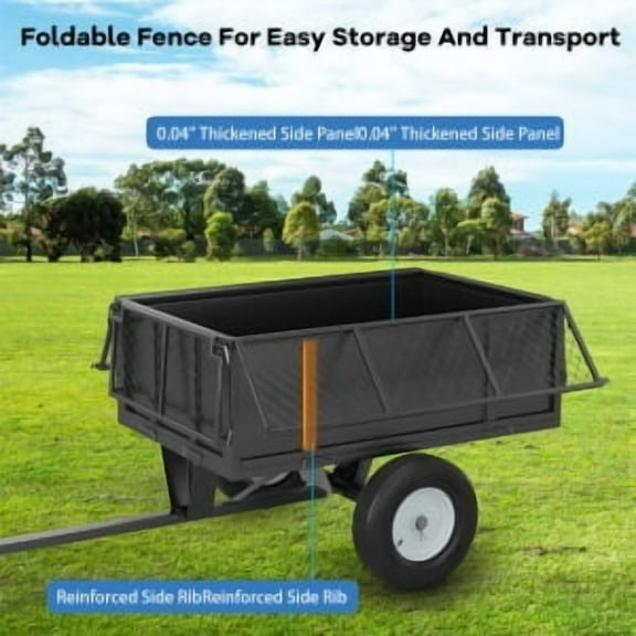 Heavy Duty Utility Dump Trailer 750 Lbs Utility Trailer 17 Cu Ft ATV Dump Trailer Garden Cart for Lawn Tractor, ATV & UTV, Pull-Behind Yard Trailer with Removable Sides, Pneumatic Tires Quick-Dump Pul