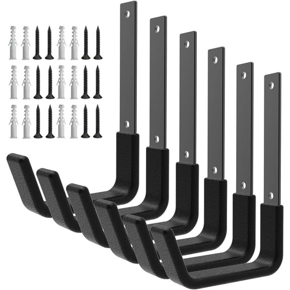 Heavy Duty Utility Hooks for Wall Mount, Garage Wall Hooks, Multi-Use Hose, Bike, Ladder, Chainsaw & Leaf Blower Hanger - 6 Medium (6 M)