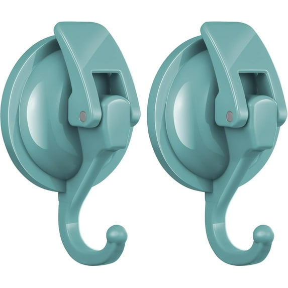 Heavy Duty Vacuum Suction Cup Hooks, Lake Blue Plated Polished Super Suction for Kitchen Bathroom, 2 Pack