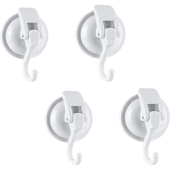 Extra Duty Suction Cup Hooks - Glass & Bathroom Robe Hooks, White (4 )