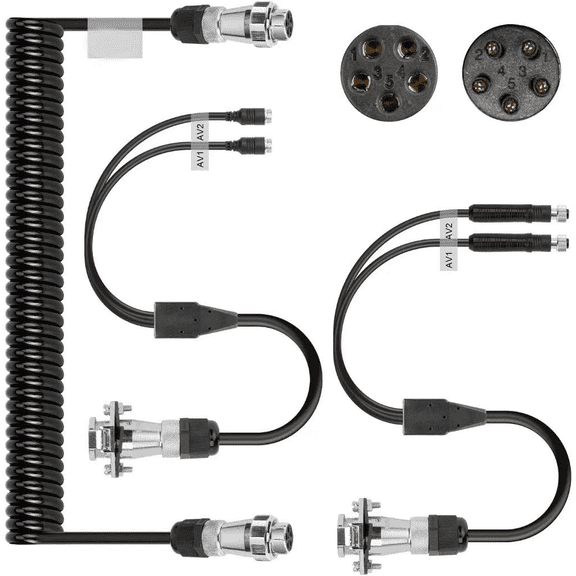 Heavy Duty Vehicle Coil Trailer Cable with 2 Channel 4 PIN AV Connector Disconnect Kit for Truck Caravan Motor Home Backup Security Camera Monitor System