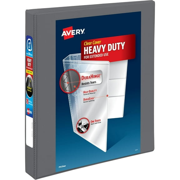 Heavy-Duty View 3 Ring Binder, 1 Inch One Touch Slant Rings, 250-Sheet Capacity, DuraHin, 1.4 Wide Spine, Customizable Clear Cover and Dark Gray Binder (79865)