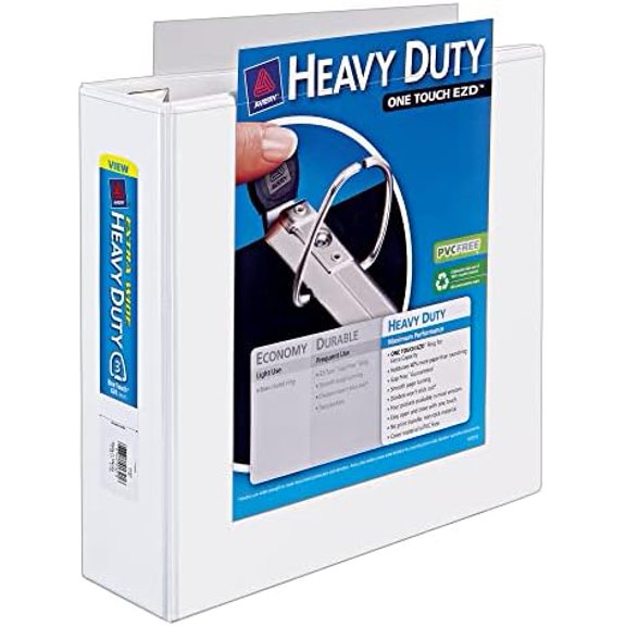 Heavy-Duty View 3 Ring Binder, Extra Wide, 3" EZD Rings, 1 White Binder (01321)