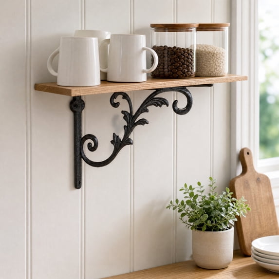 Heavy Duty Vintage Cast Iron Shelf Bracket, Decorative Scroll Corbel for Floating Shelves, Window Mantels, with Mounting Hardware