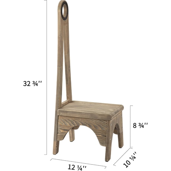 Heavy Duty Vintage Step Stool with Tall Handle for Kitchen and Bathroom - Natural Pine Wood