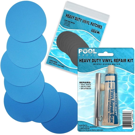 Heavy Duty Vinyl Repair Patch Kit for Above-Ground Pool Liner Repair; Glue and Patch Inflatables; Boat; Raft; Kayak; Air Beds; Inflatable Mattress Repair