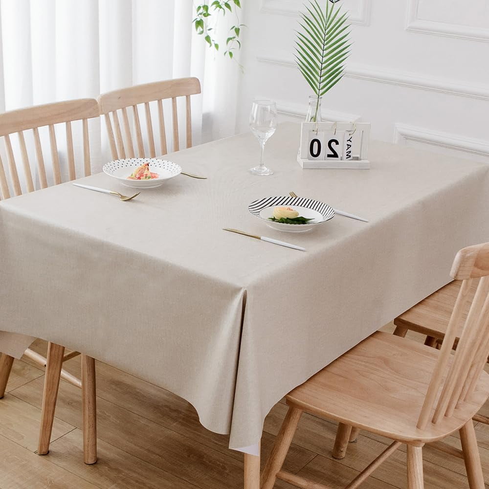 Heavy Duty Vinyl Table Cloth for Kitchen Dining Table Wipeable PVC Tablecloth for Rectangle ...